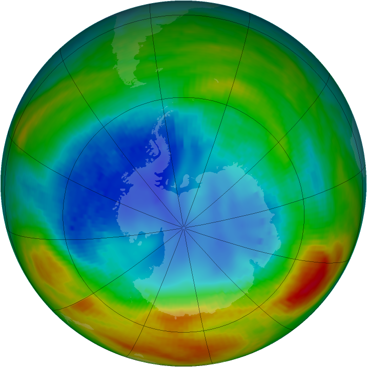 Antarctic ozone map for 19 August 1988